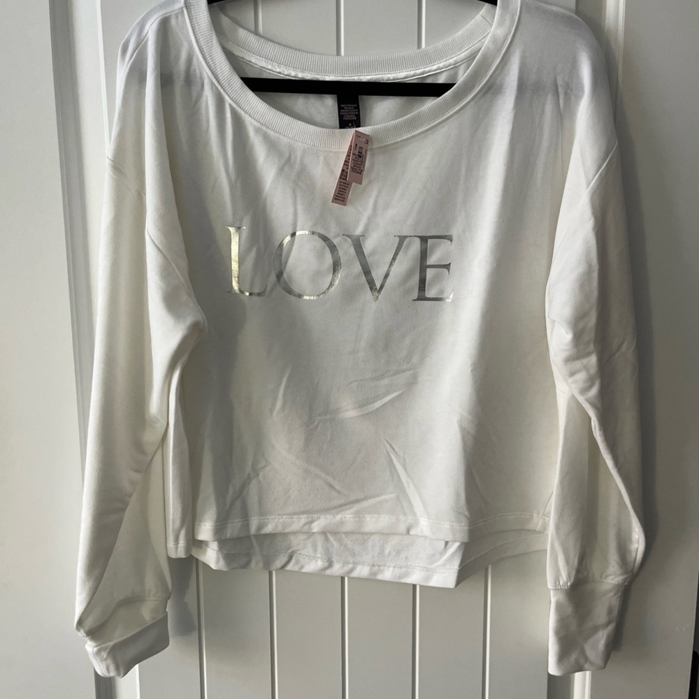 Victorias Secret Stretch Fleece Cropped Crewneck White Sweatshirts & Hoodies NWT